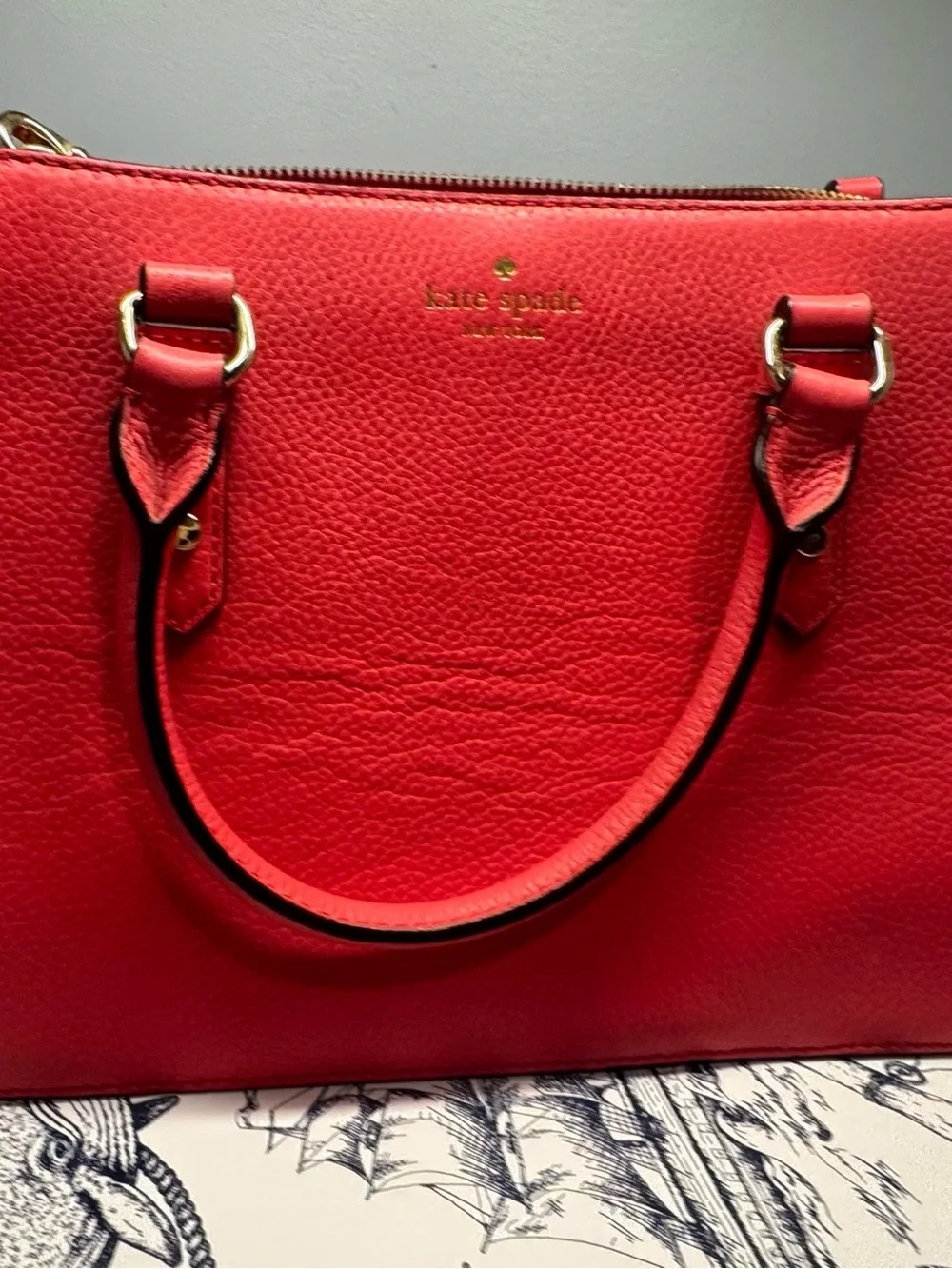 Kate Spade New York Pebbled Leather Satchel/Crossbody- Watermelon Red/Pink